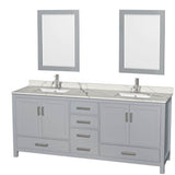Wyndham Collection - Sheffield 80 Inch Double Bathroom Vanity in Gray, Calacatta Quartz Countertop, Undermount Square Sinks, 24 Inch Mirrors - Gray