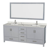 Wyndham Collection - Sheffield 80 Inch Double Bathroom Vanity in Gray, Calacatta Quartz Countertop, Undermount Square Sinks, 70 Inch Mirror - Gray