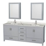 Wyndham Collection - Sheffield 80 Inch Double Bathroom Vanity in Gray, Calacatta Quartz Countertop, Undermount Square Sinks, Medicine Cabinets - Gray
