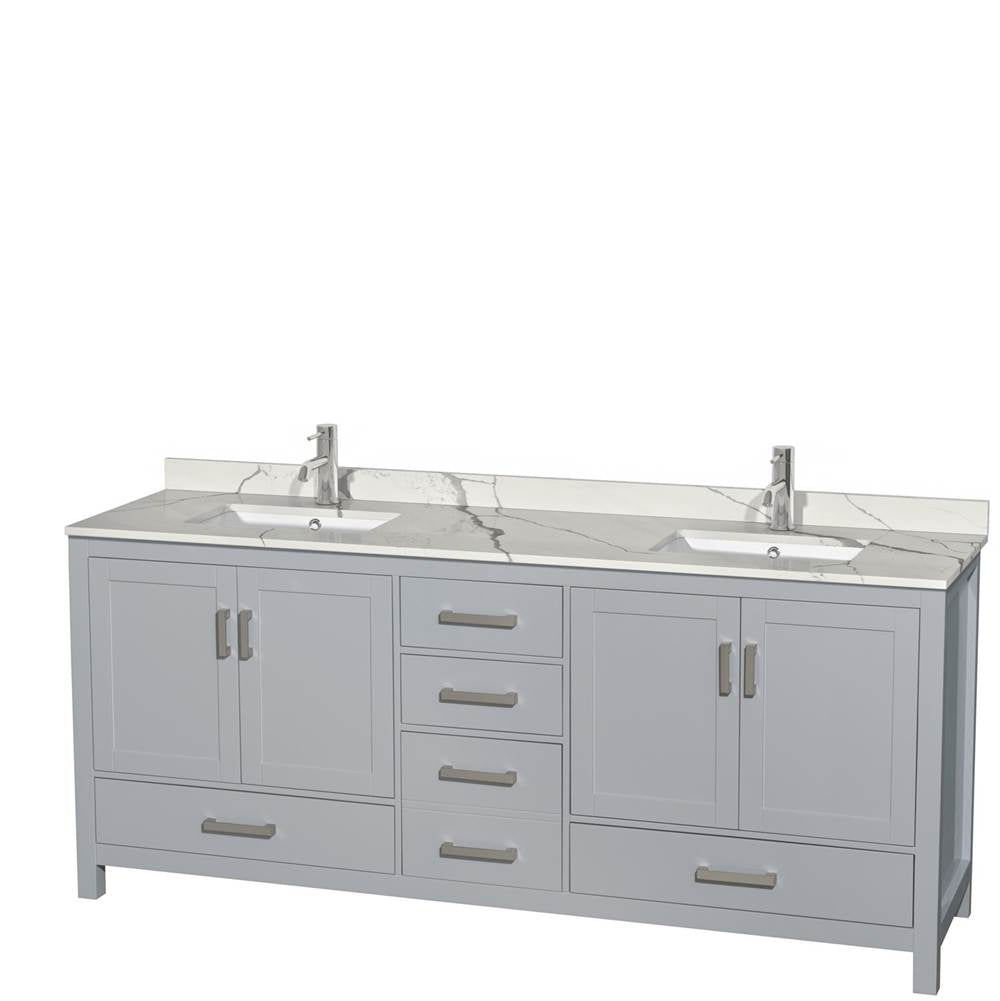 Wyndham Collection - Sheffield 80 Inch Double Bathroom Vanity in Gray, Calacatta Quartz Countertop, Undermount Square Sinks, No Mirror - Gray