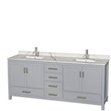 Wyndham Collection - Sheffield 80 Inch Double Bathroom Vanity in Gray, Calacatta Quartz Countertop, Undermount Square Sinks, No Mirror - Gray
