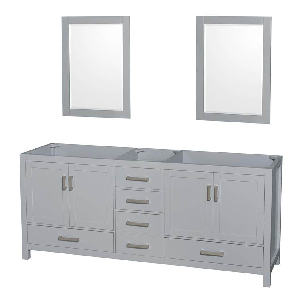 Wyndham Collection - Sheffield 80 Inch Double Bathroom Vanity in Gray, No Countertop, No Sink, and 24 Inch Mirrors - Gray