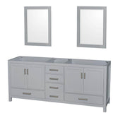 Wyndham Collection - Sheffield 80 Inch Double Bathroom Vanity in Gray, No Countertop, No Sink, and 24 Inch Mirrors - Gray
