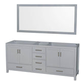 Wyndham Collection - Sheffield 80 Inch Double Bathroom Vanity in Gray, No Countertop, No Sink, and 70 Inch Mirror - Gray