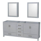 Wyndham Collection - Sheffield 80 Inch Double Bathroom Vanity in Gray, No Countertop, No Sink, and Medicine Cabinets - Gray