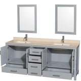 Sheffield 80 Inch Double Bathroom Vanity in Espresso, Ivory Marble Countertop, Undermount Square Sinks, and 24 Inch Mirrors