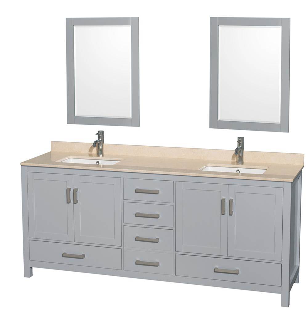 Wyndham Collection - Sheffield 80 Inch Double Bathroom Vanity in Gray, Ivory Marble Countertop, Undermount Square Sinks, and 24 Inch Mirrors - Gray