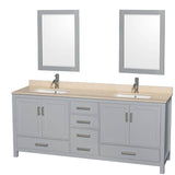 Wyndham Collection - Sheffield 80 Inch Double Bathroom Vanity in Gray, Ivory Marble Countertop, Undermount Square Sinks, and 24 Inch Mirrors - Gray
