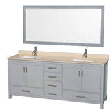 Wyndham Collection - Sheffield 80 Inch Double Bathroom Vanity in Gray, Ivory Marble Countertop, Undermount Square Sinks, and 70 Inch Mirror - Gray