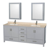 Wyndham Collection - Sheffield 80 Inch Double Bathroom Vanity in Gray, Ivory Marble Countertop, Undermount Square Sinks, and Medicine Cabinets - Gray