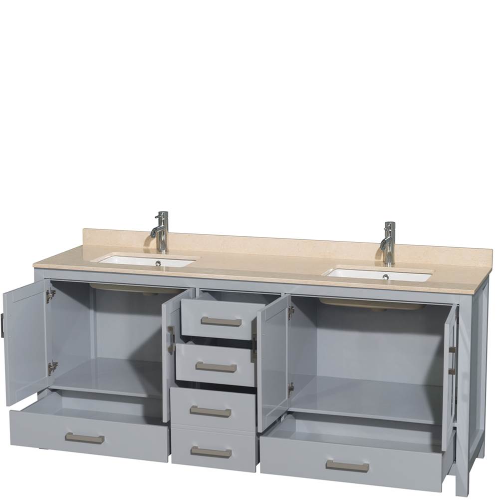 Sheffield 80 Inch Double Bathroom Vanity in Espresso, Ivory Marble Countertop, Undermount Square Sinks, and No Mirror