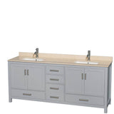 Wyndham Collection - Sheffield 80 Inch Double Bathroom Vanity in Gray, Ivory Marble Countertop, Undermount Square Sinks, and No Mirror - Gray
