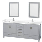 Wyndham Collection - Sheffield 80 Inch Double Bathroom Vanity in Gray, White Cultured Marble Countertop, Undermount Square Sinks, 24 Inch Mirrors
