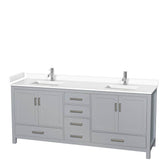 Wyndham Collection - Sheffield 80 Inch Double Bathroom Vanity in Gray, White Cultured Marble Countertop, Undermount Square Sinks, No Mirror