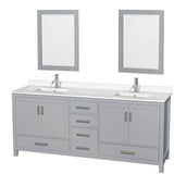 Wyndham Collection - Sheffield 80 Inch Double Bathroom Vanity in Gray, White Quartz Countertop, Undermount Square Sinks, 24 Inch Mirrors - Gray