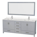Wyndham Collection - Sheffield 80 Inch Double Bathroom Vanity in Gray, White Quartz Countertop, Undermount Square Sinks, 70 Inch Mirror - Gray