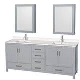 Wyndham Collection - Sheffield 80 Inch Double Bathroom Vanity in Gray, White Quartz Countertop, Undermount Square Sinks, Medicine Cabinets - Gray