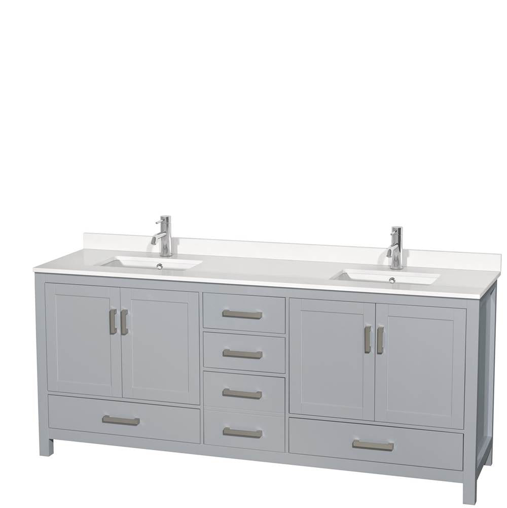 Wyndham Collection - Sheffield 80 Inch Double Bathroom Vanity in Gray, White Quartz Countertop, Undermount Square Sinks, No Mirror - Gray