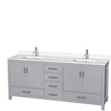 Wyndham Collection - Sheffield 80 Inch Double Bathroom Vanity in Gray, White Quartz Countertop, Undermount Square Sinks, No Mirror - Gray