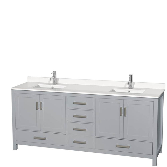 Wyndham Collection - Sheffield 80 Inch Double Bathroom Vanity in Gray, White Quartz Countertop, Undermount Square Sinks, No Mirror - Gray