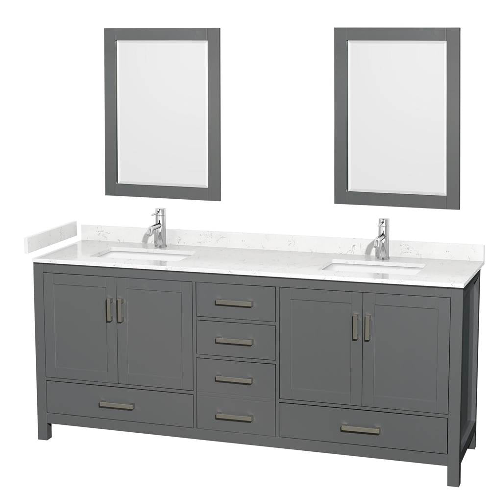 Wyndham Collection - Sheffield 80 Inch Double Bathroom Vanity in Dark Gray, Carrara Cultured Marble Countertop, Undermount Square Sinks, 24 Inch Mirrors