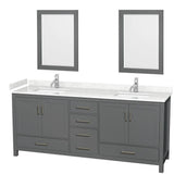 Wyndham Collection - Sheffield 80 Inch Double Bathroom Vanity in Dark Gray, Carrara Cultured Marble Countertop, Undermount Square Sinks, 24 Inch Mirrors