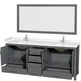 Sheffield 80 Inch Double Bathroom Vanity in Dark Gray, Carrara Cultured Marble Countertop, Undermount Square Sinks, 70 Inch Mirror