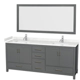 Wyndham Collection - Sheffield 80 Inch Double Bathroom Vanity in Dark Gray, Carrara Cultured Marble Countertop, Undermount Square Sinks, 70 Inch Mirror