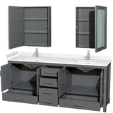 Sheffield 80 Inch Double Bathroom Vanity in Dark Gray, Carrara Cultured Marble Countertop, Undermount Square Sinks, Medicine Cabinets