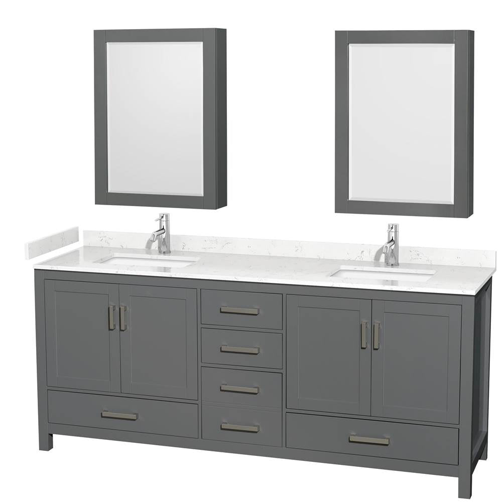 Wyndham Collection - Sheffield 80 Inch Double Bathroom Vanity in Dark Gray, Carrara Cultured Marble Countertop, Undermount Square Sinks, Medicine Cabinets