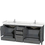 Sheffield 80 Inch Double Bathroom Vanity in Dark Gray, Carrara Cultured Marble Countertop, Undermount Square Sinks, No Mirror
