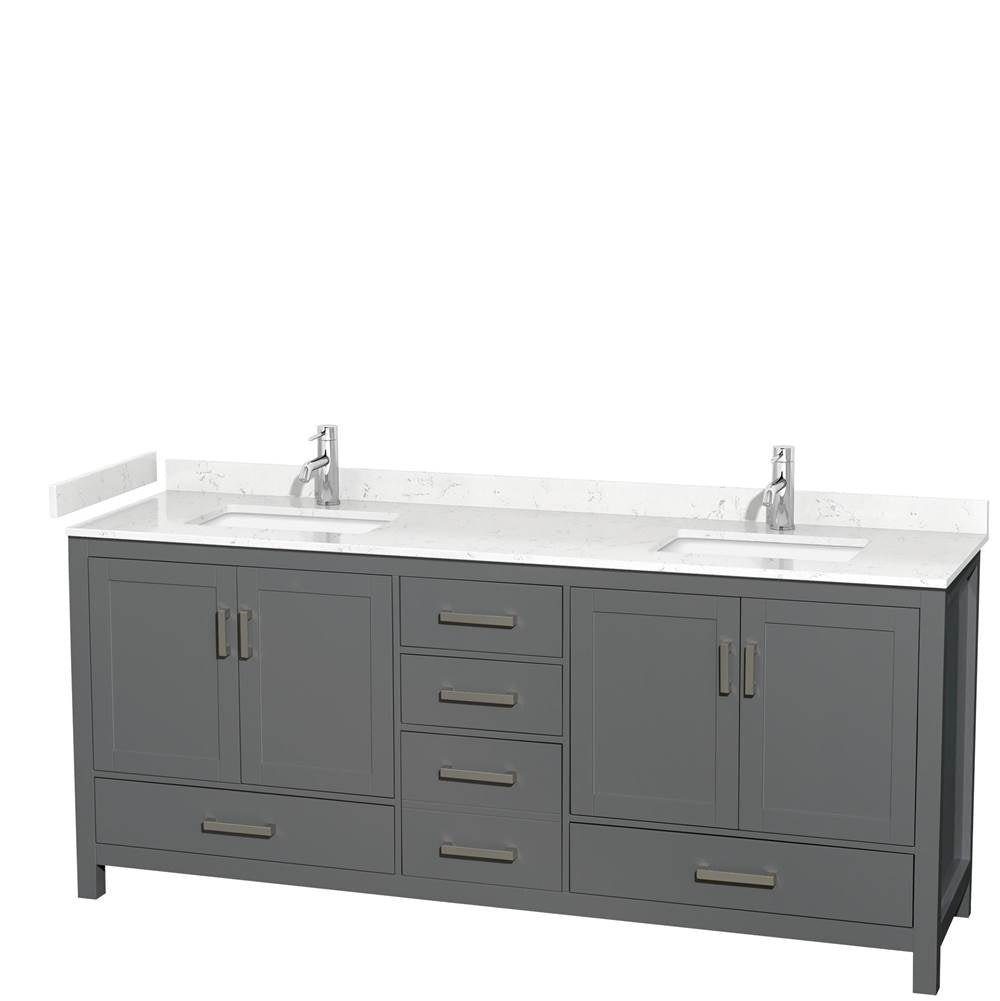 Wyndham Collection - Sheffield 80 Inch Double Bathroom Vanity in Dark Gray, Carrara Cultured Marble Countertop, Undermount Square Sinks, No Mirror