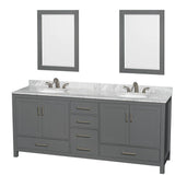Wyndham Collection - Sheffield 80 Inch Double Bathroom Vanity in Dark Gray, White Carrara Marble Countertop, Undermount Oval Sinks, and 24 Inch Mirrors - Dark Gray