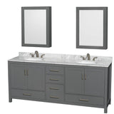 Wyndham Collection - Sheffield 80 Inch Double Bathroom Vanity in Dark Gray, White Carrara Marble Countertop, Undermount Oval Sinks, and Medicine Cabinets - Dark Gray