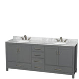 Wyndham Collection - Sheffield 80 Inch Double Bathroom Vanity in Dark Gray, White Carrara Marble Countertop, Undermount Oval Sinks, and No Mirror - Dark Gray
