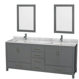 Wyndham Collection - Sheffield 80 Inch Double Bathroom Vanity in Dark Gray, White Carrara Marble Countertop, Undermount Square Sinks, and 24 Inch Mirrors - Dark Gray