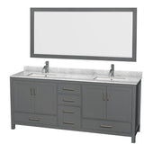 Wyndham Collection - Sheffield 80 Inch Double Bathroom Vanity in Dark Gray, White Carrara Marble Countertop, Undermount Square Sinks, and 70 Inch Mirror - Dark Gray