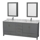 Wyndham Collection - Sheffield 80 Inch Double Bathroom Vanity in Dark Gray, White Carrara Marble Countertop, Undermount Square Sinks, and Medicine Cabinets - Dark Gray