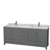 Wyndham Collection - Sheffield 80 Inch Double Bathroom Vanity in Dark Gray, White Carrara Marble Countertop, Undermount Square Sinks, and No Mirror - Dark Gray