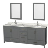 Wyndham Collection - Sheffield 80 Inch Double Bathroom Vanity in Dark Gray, Calacatta Quartz Countertop, Undermount Square Sinks, 24 Inch Mirrors - Dark Gray