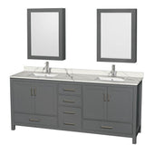 Wyndham Collection - Sheffield 80 Inch Double Bathroom Vanity in Dark Gray, Calacatta Quartz Countertop, Undermount Square Sinks, Medicine Cabinets - Dark Gray