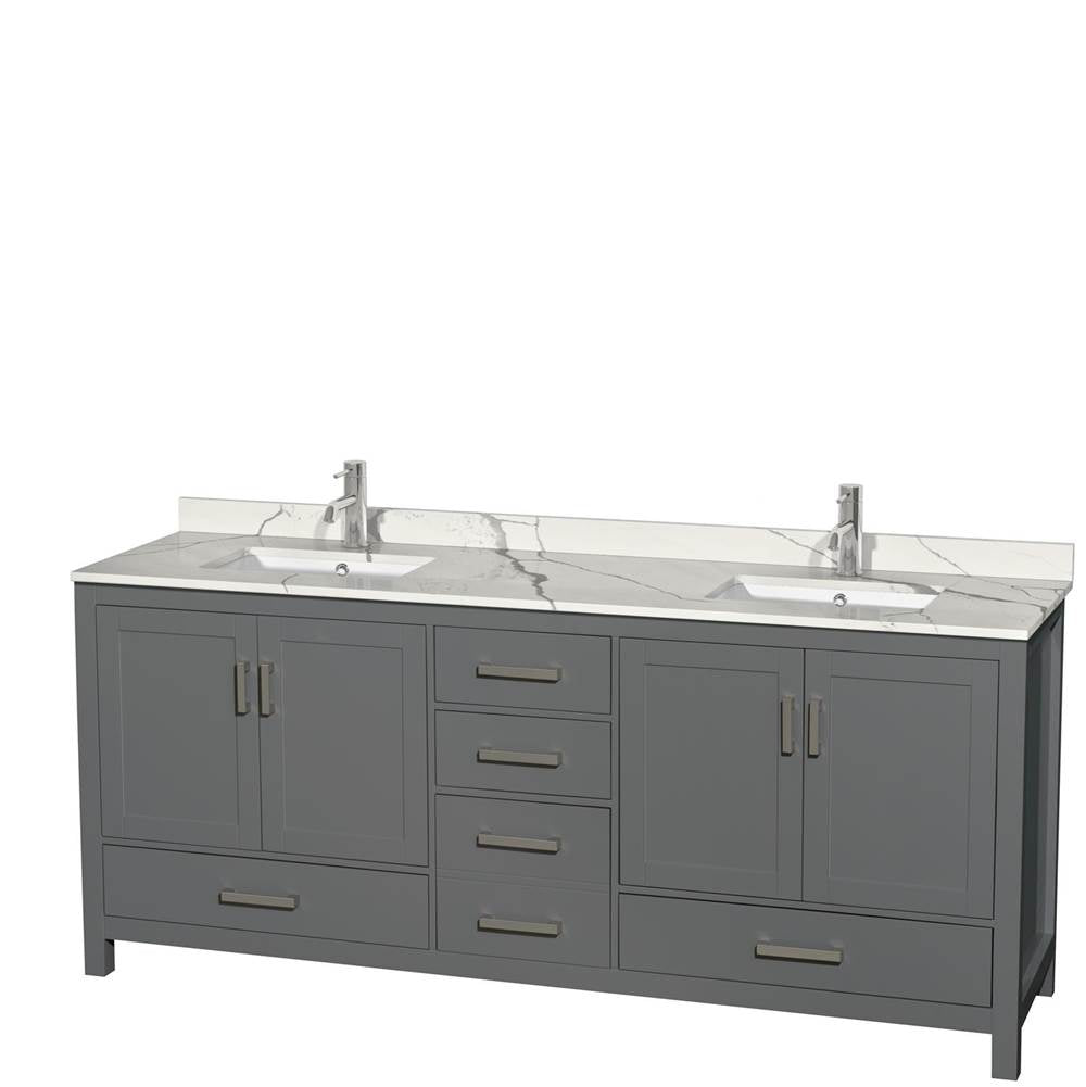 Wyndham Collection - Sheffield 80 Inch Double Bathroom Vanity in Dark Gray, Calacatta Quartz Countertop, Undermount Square Sinks, No Mirror - Dark Gray
