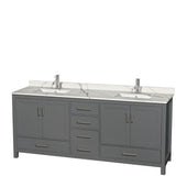 Wyndham Collection - Sheffield 80 Inch Double Bathroom Vanity in Dark Gray, Calacatta Quartz Countertop, Undermount Square Sinks, No Mirror - Dark Gray