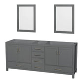 Wyndham Collection - Sheffield 80 Inch Double Bathroom Vanity in Dark Gray, No Countertop, No Sink, and 24 Inch Mirrors - Dark Gray
