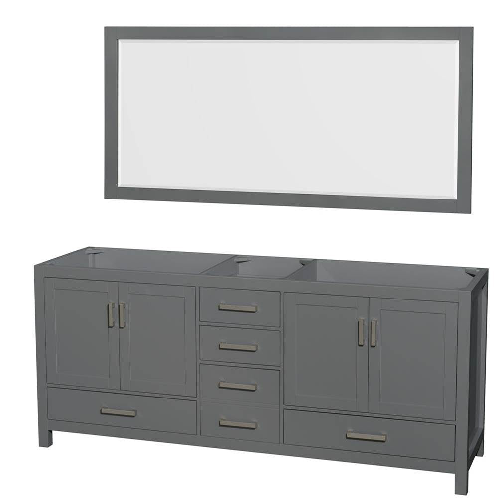 Wyndham Collection - Sheffield 80 Inch Double Bathroom Vanity in Dark Gray, No Countertop, No Sink, and 70 Inch Mirror - Dark Gray