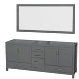 Wyndham Collection - Sheffield 80 Inch Double Bathroom Vanity in Dark Gray, No Countertop, No Sink, and 70 Inch Mirror - Dark Gray