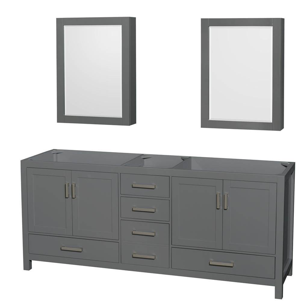 Wyndham Collection - Sheffield 80 Inch Double Bathroom Vanity in Dark Gray, No Countertop, No Sink, and Medicine Cabinets - Dark Gray