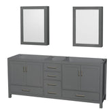 Wyndham Collection - Sheffield 80 Inch Double Bathroom Vanity in Dark Gray, No Countertop, No Sink, and Medicine Cabinets - Dark Gray