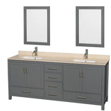 Wyndham Collection - Sheffield 80 Inch Double Bathroom Vanity in Dark Gray, Ivory Marble Countertop, Undermount Square Sinks, and 24 Inch Mirrors - Dark Gray