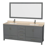 Wyndham Collection - Sheffield 80 Inch Double Bathroom Vanity in Dark Gray, Ivory Marble Countertop, Undermount Square Sinks, and 70 Inch Mirror - Dark Gray